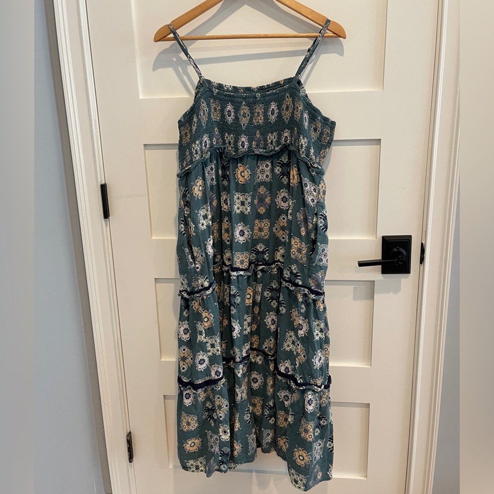 Universal Thread Women's size Large Green Floral Print Tiered Maxi Dress XXL - Picture 2 of 5